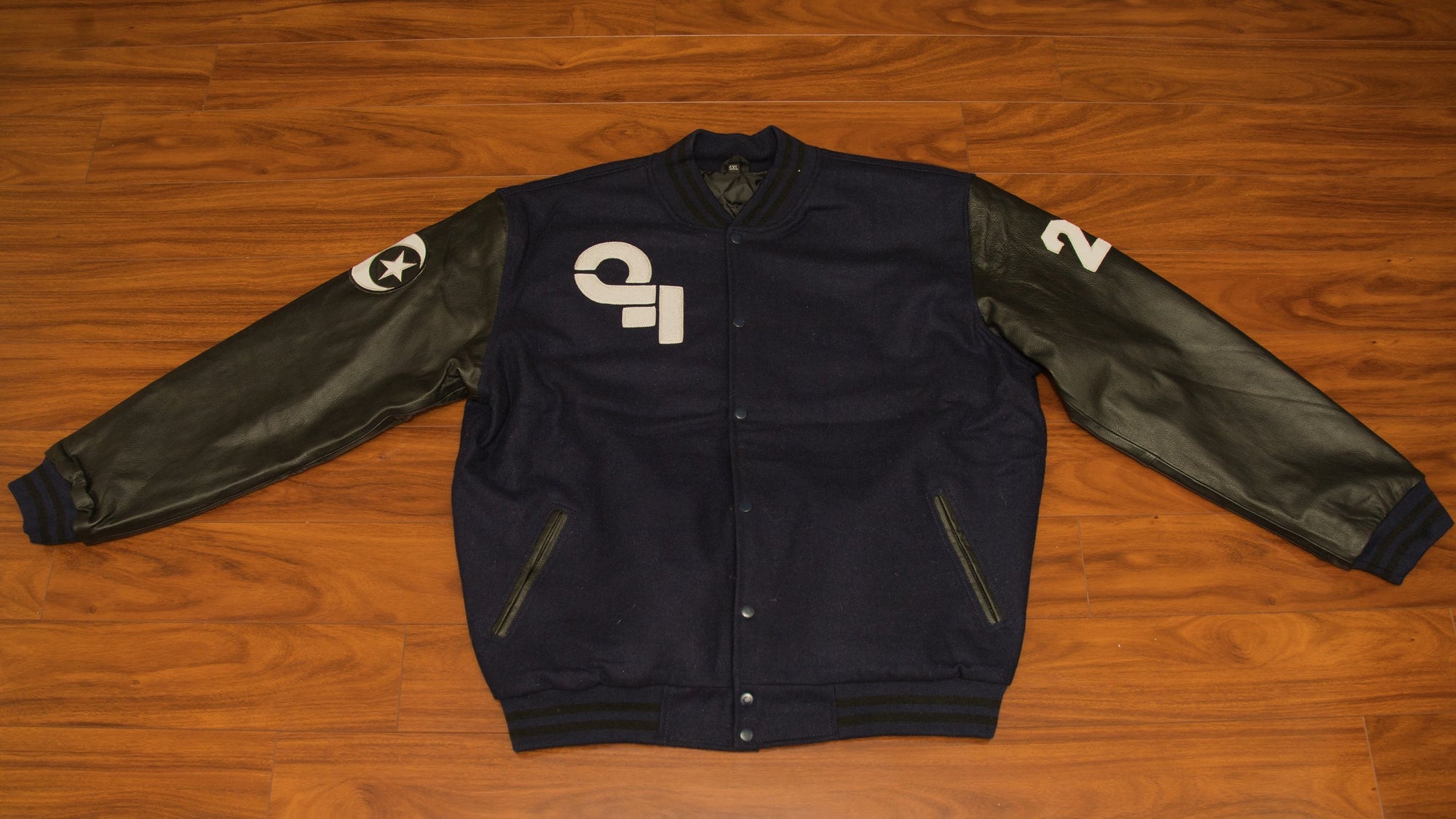 Qasr Fariyd Dark Blue Varsity Jacket White Logo