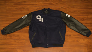Qasr Fariyd Dark Blue Varsity Jacket White Logo